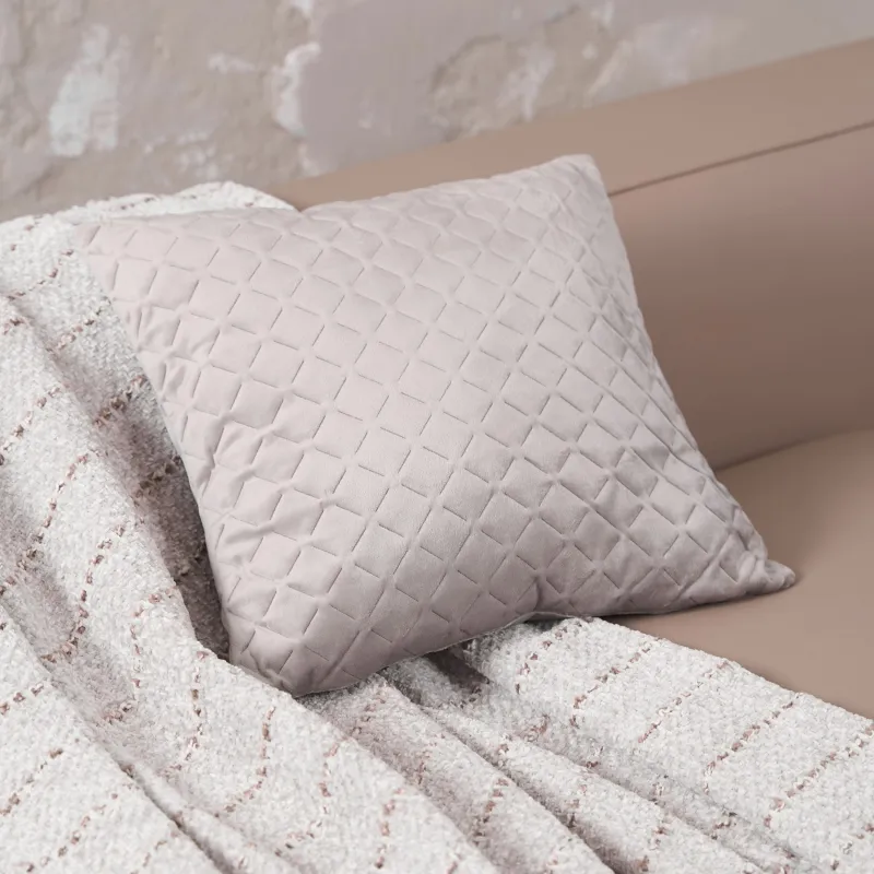 Подушка декоративная, 45х45 см, стеганая, вельвет, серая, Ромбы, Sewing