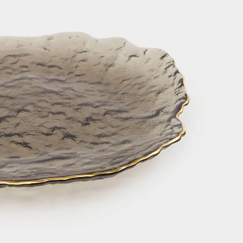 Блюдо, 26 см, стекло, серое, с золотистым кантом, Nautilus color, image-4