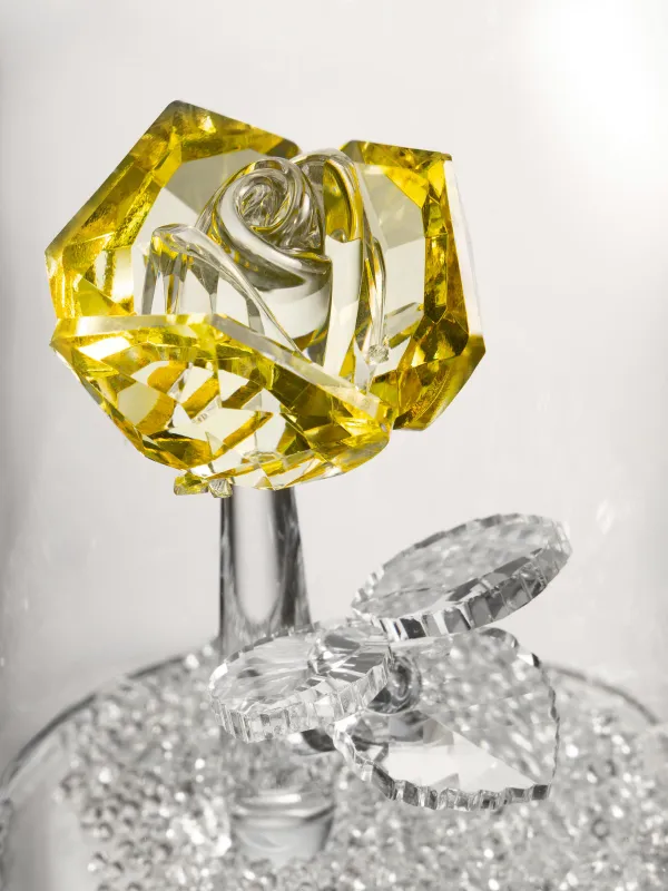 Статуэтка, 13 см, кристальное стекло, Желтая роза в куполе, Crystal flower, image-1