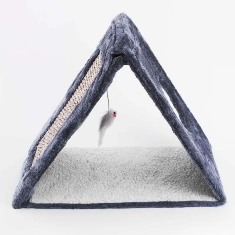 Когтеточка-домик для кошки, 42х44 см, с игрушкой, складная, полиэстер, серая, Favorite pet, image-5