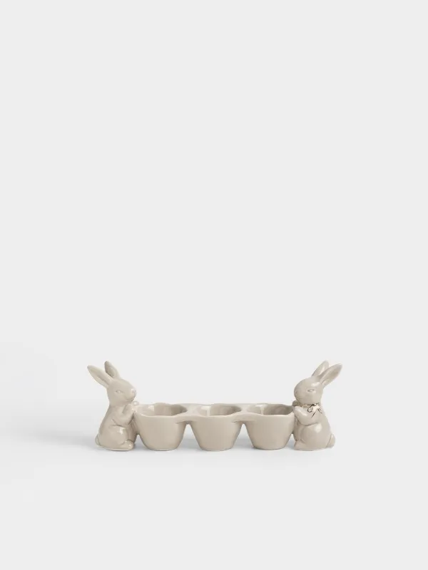 Блюдо пасхальное, 26х9 см, 3 отд, керамика D, бежево-золотистое, Кролики, Rabbit gold, image-0