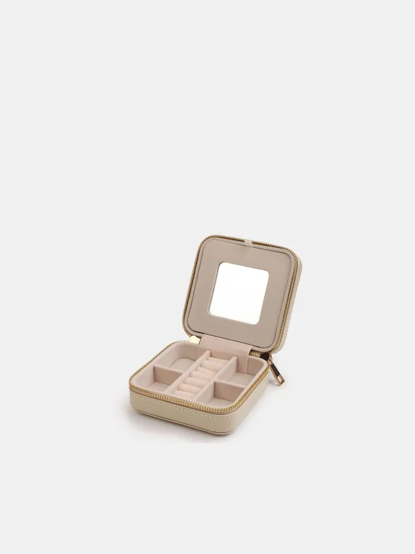 Шкатулка для украшений, 12х12 см, с зеркалом, искусственная кожа/МДФ, бежевая, Premiere small, image-2