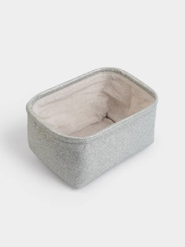 Корзина для хранения, 20x15x10 см, полиэстер, прямоугольная, серебристая, Ideally, image-1