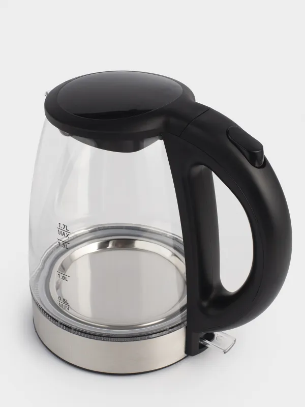 Чайник электрический, 1,7 л, 1850-2200 Вт, стекло Б/пластик, с подсветкой, черный, Progress plus, image-2