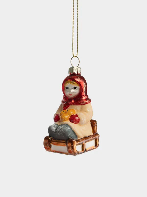 Игрушка елочная, 7 см, Девочка на санках, Figure christmas, image-1