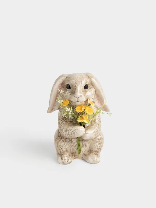 Статуэтка, 22 см, керамика D, бежевая, Кролик с цветами, Rabbit in narcis, image-0