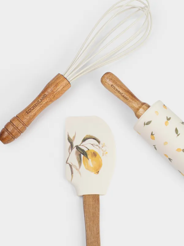 Набор для выпечки, 3 пр, лопатка/венчик/скалка, силикон/дерево, голубой/желтый, Лимоны, Sicily, image-2