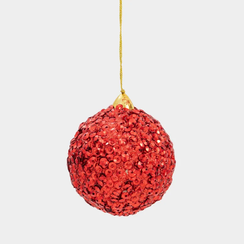 Игрушка елочная, 8 см, бисер/пластик, красная, Шар, Ball sparkle