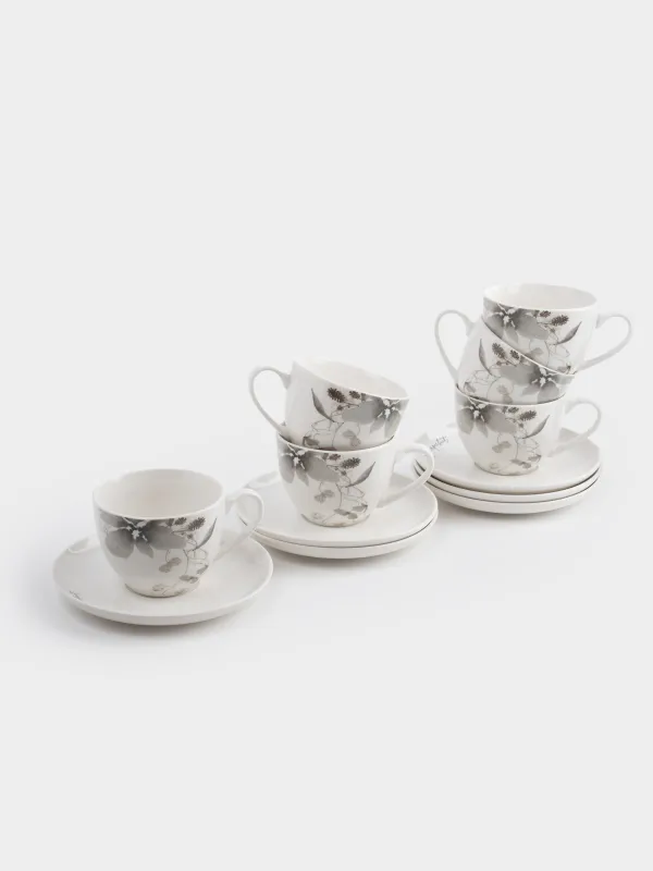 Пара чайная, 6 перс, 12 пр, 220 мл, фарфор N, Серые цветы, Watercolor, image-0