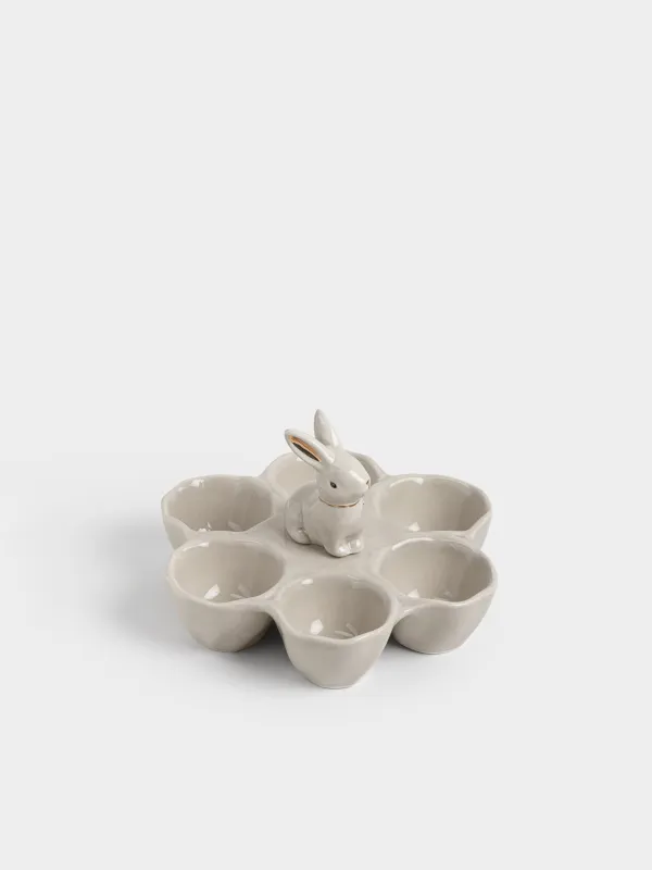 Блюдо пасхальное, 17х11 см, 6 отд, керамика D, бежево-золотистое, Кролик с бантом, Rabbit gold, image-3