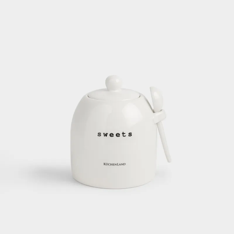 Емкость для хранения, 12х14 см, 800 мл, с ложкой, керамика D, молочная, Sweets, Milk kitchen