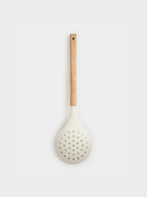 Шумовка, 32 см, силикон/дерево, бежевая, Provence, image-1