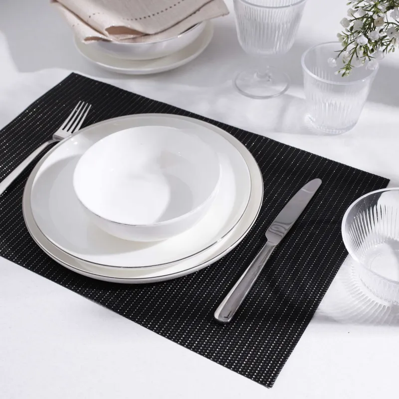 Салфетка под приборы, 30х45 см, ПВХ, прямоугольная, черная, Золотистая нить, Solid, image-3