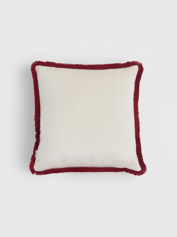 Подушка декоративная, 45х45 см, с бахромой, вельвет, молочная, Кот, Christmas cat, image-1