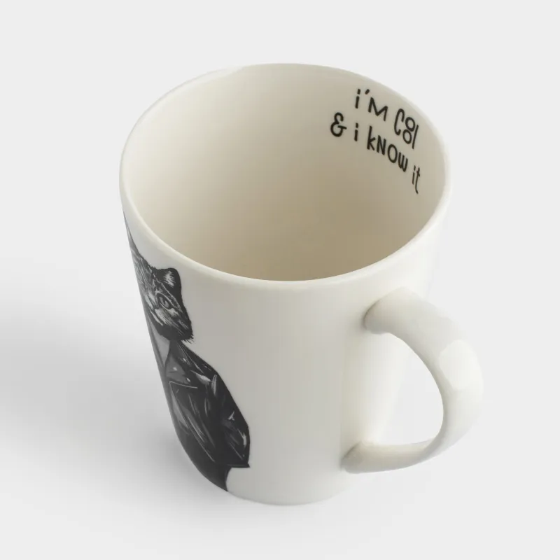 Кружка, 420 мл, фарфор N, белая, Кот в косухе, On style, image-1