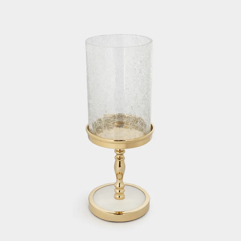 Подсвечник, 30 см, для одной свечи, на ножке, металл/стекло, золотистый, Кракелюр, Fantastic ice