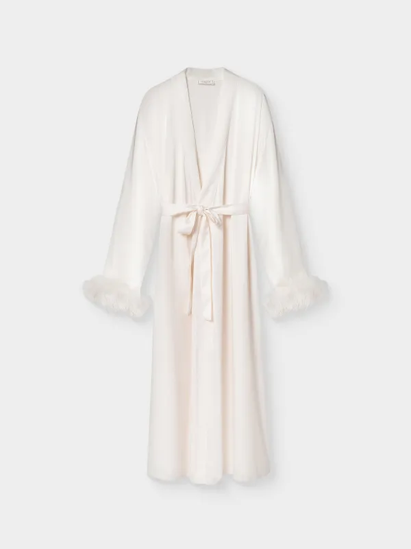 Халат женский, с длинным рукавом, полиэстер/перо, молочный, Adria, image-4
