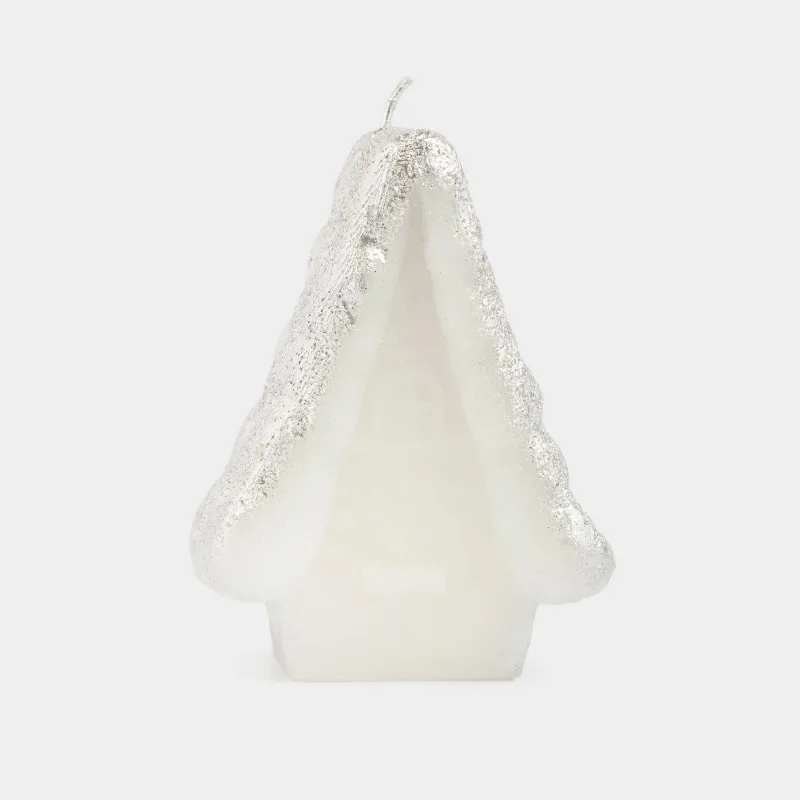 Свеча, 7x10 см, с блестками, молочно-серебристая, Домик, House shape