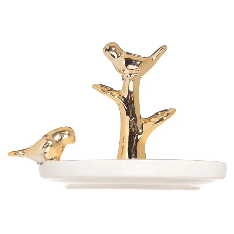 Держатель для украшений, 13 см, керамика, бело-золотистый, Птицы на ветке, Paradise garden, image-2