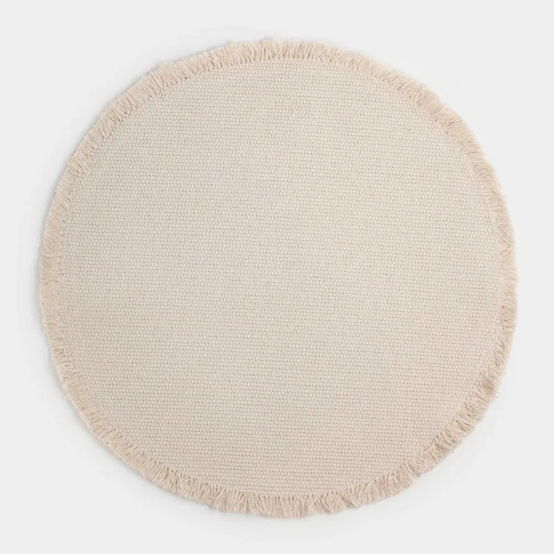 Салфетка под приборы, 38 см, с бахромой, полиэстер/хлопок, круглая, бежевая, Fringe