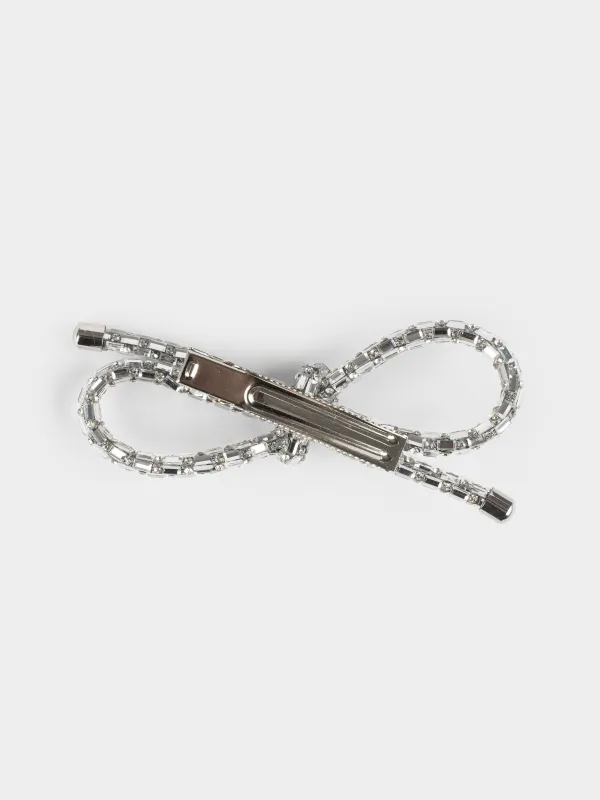 Заколка для волос, 12 см, стекло/металл, серебристая, Бант, Hair crystal, image-2