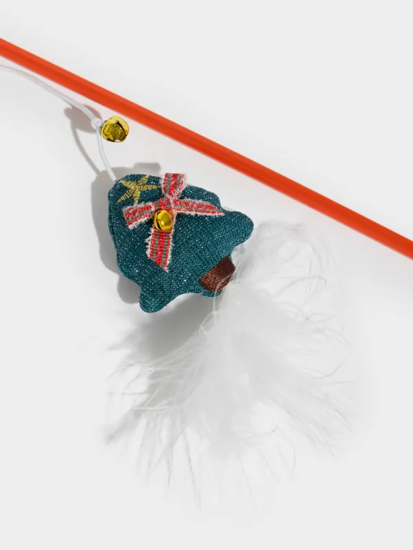 Игрушка-удочка для кошек, 90 см, с колокольчиком, пластик/полиэстер, Елка, Christmas pet, image-3