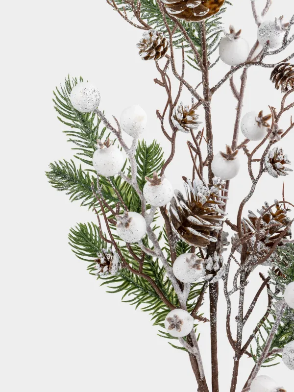 Ветка декоративная, 73 см, Белые ягоды и шишки, White berry, image-3