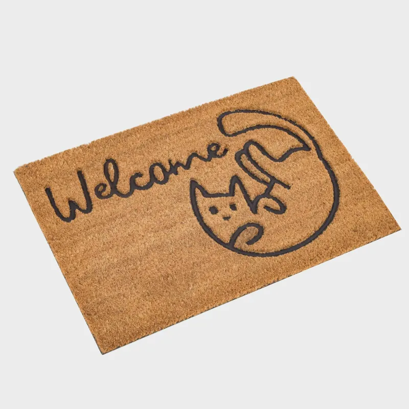 Коврик придверный, 40х60 см, кокос/ПВХ, бежевый, Кот, Home deco, image-1