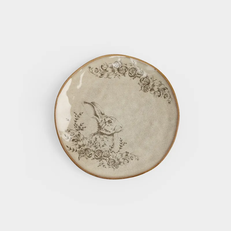 Тарелка закусочная, 22 см, керамика R, бежевая, Заяц с цветами, Rustic Easter