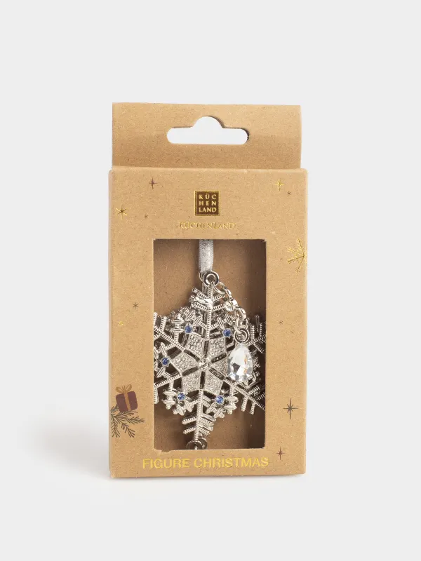 Игрушка елочная, 8 см, металл/стразы, серебристая, Снежинки, Figure christmas, image-4