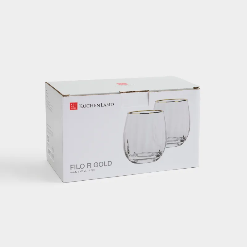 Стакан, 10 см, 450 мл, 2 шт, стекло Р, с золотистым кантом, Filo R gold, image-2