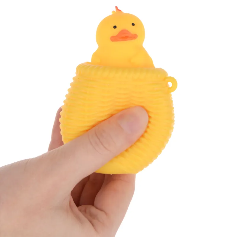 Игрушка-антистресс, 7 см, резина, желтая, Утенок в корзине, Duck yellow, image-0