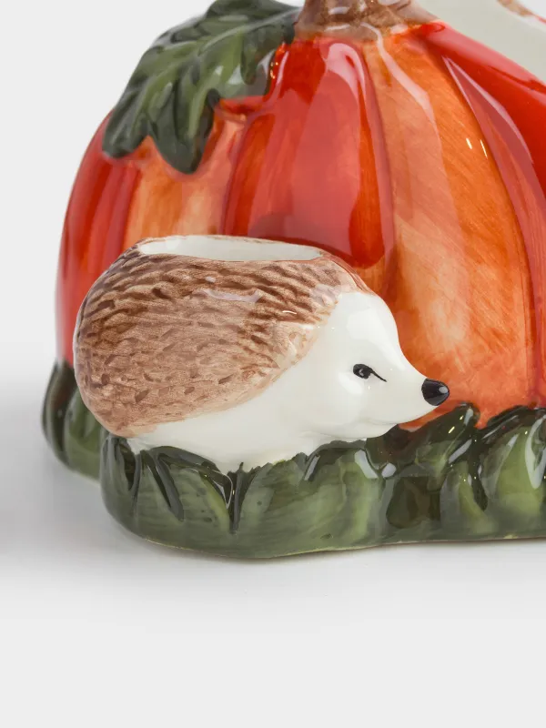 Салфетница, 12 см, с отделением для зубочисток, керамика, Еж с тыквой, Forest symphony, image-2