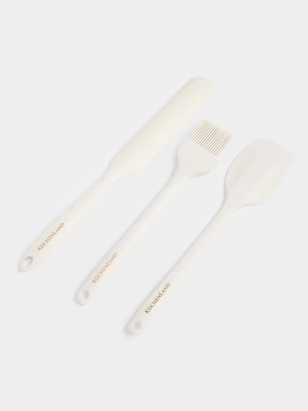 Набор для выпечки блинов, 3 пр, лопатки/кисть, силикон, экрю, в крапинку, Bakery speckled, image-1