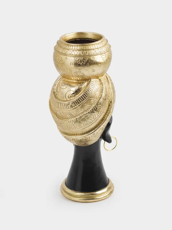 Ваза декоративная, 28 см, полирезин, черно-золотистая, Женщина в тюрбане, Ethnic girls, image-5