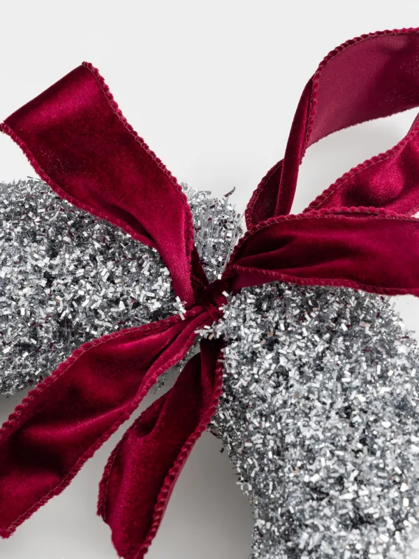 Венок рождественский, 30 см, пластик/металл, серебристый, Бант, Frosty sparks, image-4