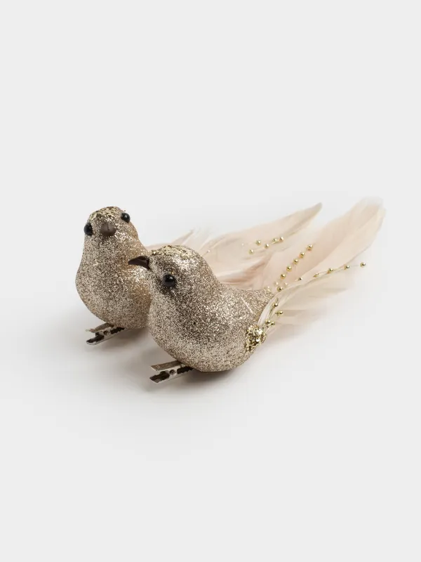 Украшение декоративное, 17 см, 2 шт, на клипсе, пенопласт/перо, шампань, Птица, Birds NY, image-0