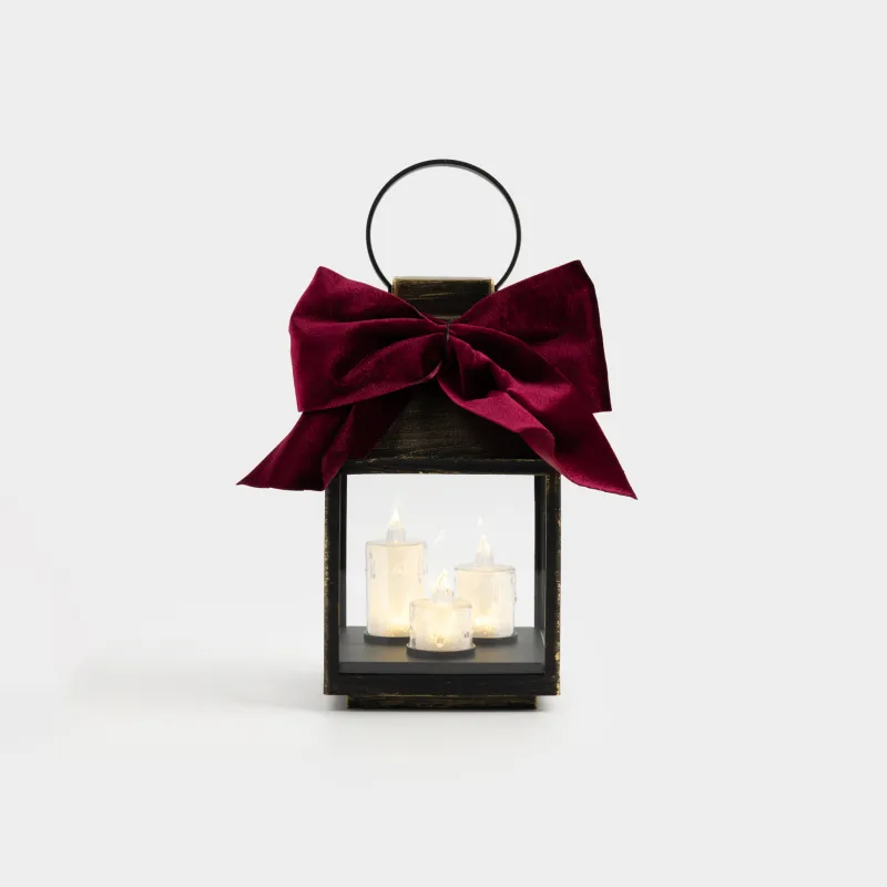 Светильник декоративный, 25 см, пластик, бронзовый, Фонарь со свечами, Bronze style