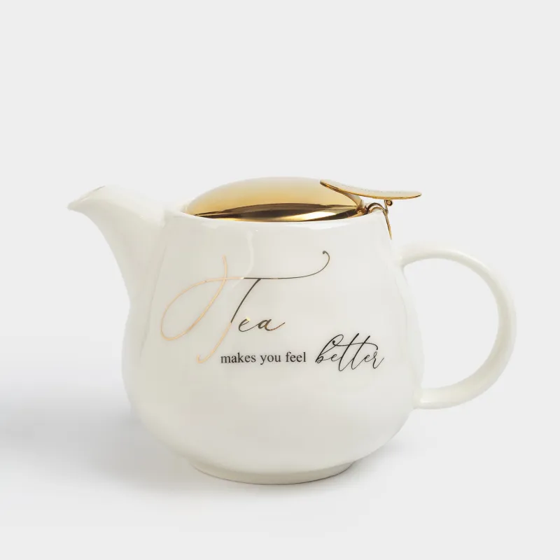 Чайник заварочный, 500 мл, фарфор P/сталь, молочно-золотистый, Мятый эффект, Crumple kitchen