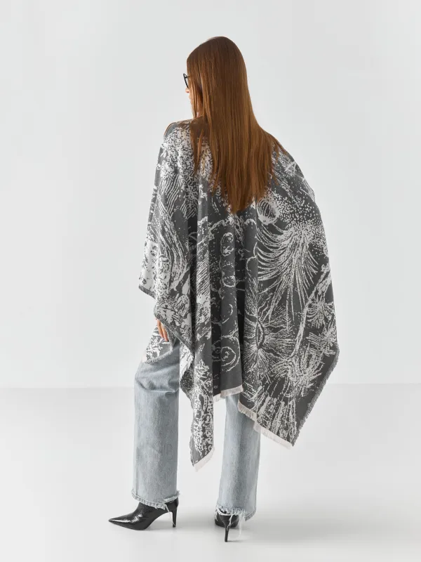 Пончо с бахромой, двустороннее, молочно-серое, Poncho, image-3