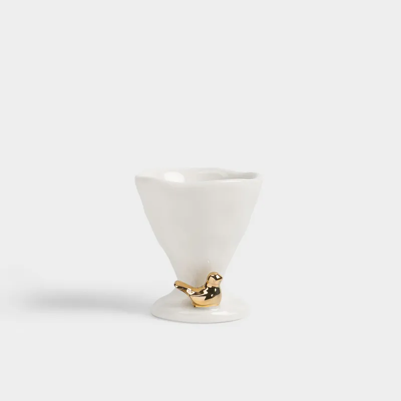 Подставка для яйца, 6 см, фарфор P, молочно-золотистая, Птичка, Birds