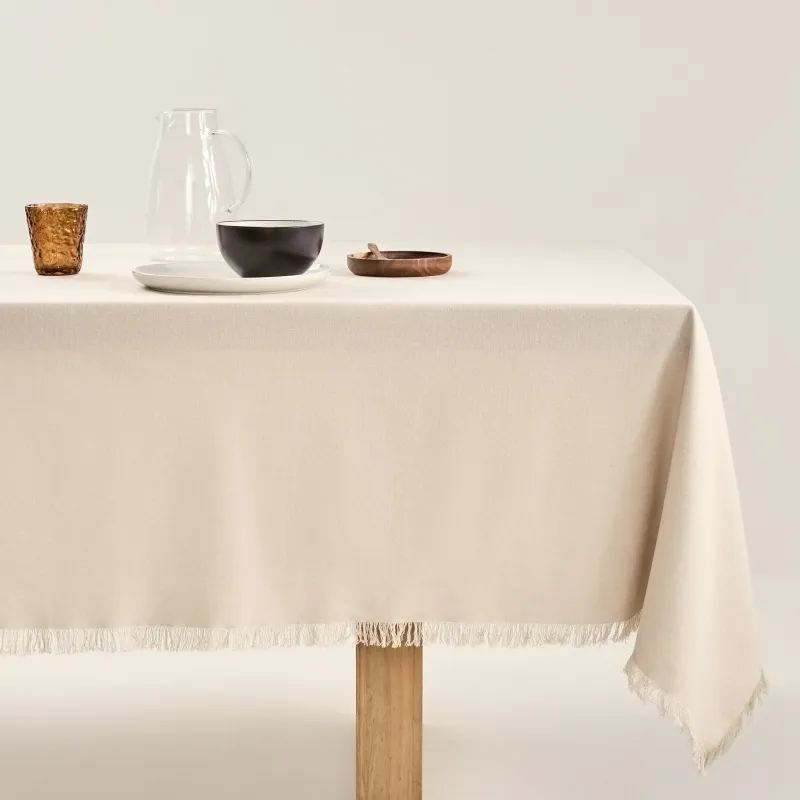 Скатерть, 160х160 см, с бахромой, хлопок, бежевая, Framed