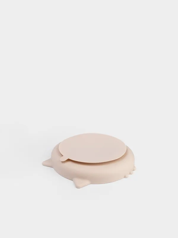 Тарелка обеденная, детская, 19х20 см, 3 отд, на присоске, силикон, бежевая, Котик, Kiddy, image-3