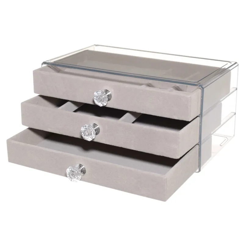 Шкатулка для украшений, 22х13 см, пластик/вельвет, серая, Affluence, image-1