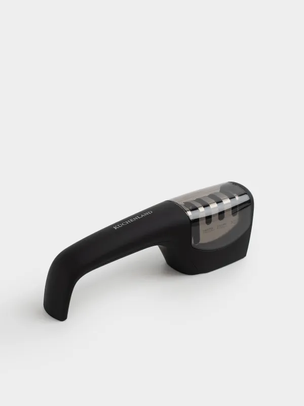 Точило для ножей и ножниц, 21 см, 3 этапа/4 вида заточки, пластик/керамика, черное, Liberica, image-1