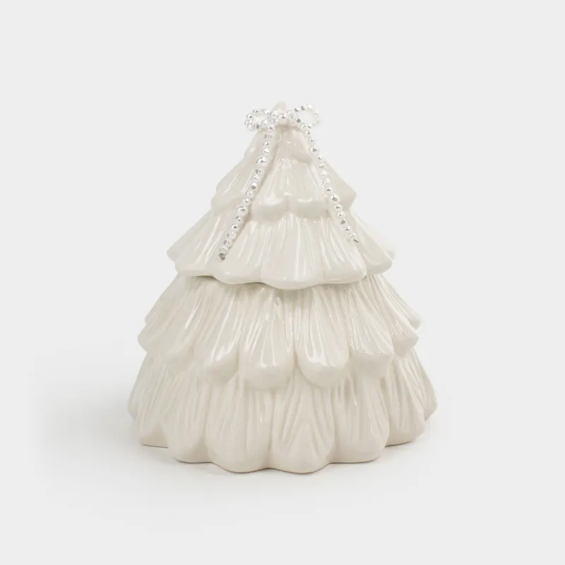 Емкость для хранения, 15х16 см, 660 мл, керамика/бисер, молочная, Ель с бантом, Pearl Antarctica