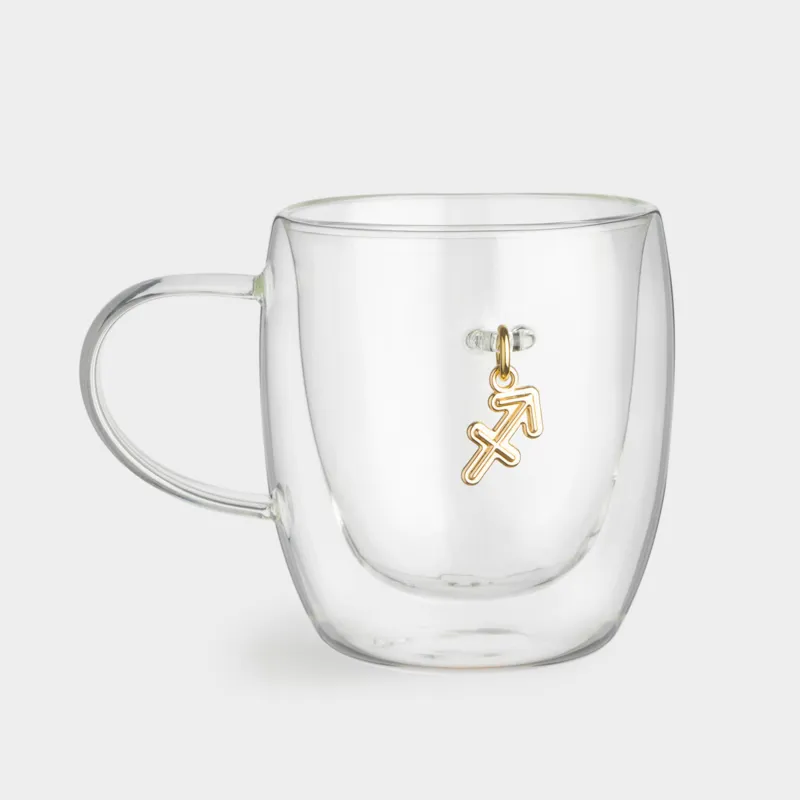 Кружка, 280 мл, стекло Б/металл, с золотистой подвеской, Стрелец, Air figure zodiac