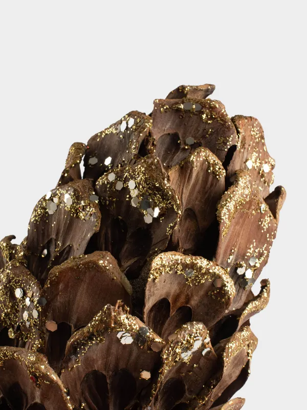 Игрушка елочная, 15 см, шишка/пластик, золотисто-коричневая, Шишка с блестками, Pine christmas, image-1