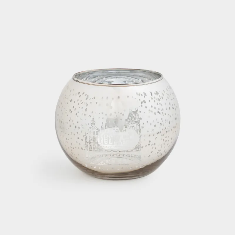 Подсвечник, 15 см, для чайной свечи, стекло, шампань, Домики, Champagne style