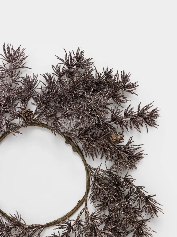 Венок декоративный, 18/37 см, ПВХ/бумага, Бронзовая хвоя с шишками, Bronze decor, image-2